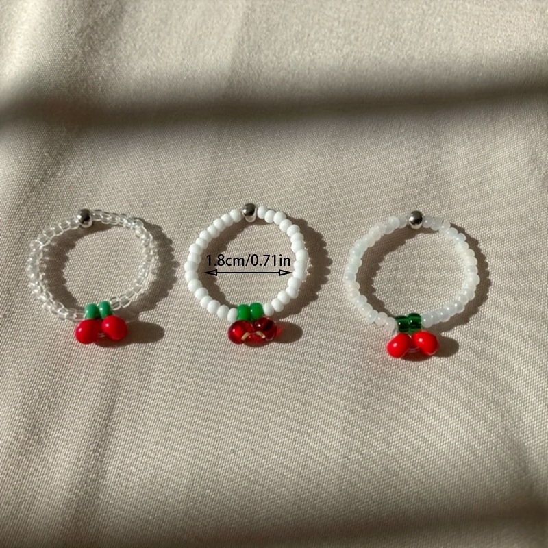 3pcs Women's Stackable Rings Cherry Beads Handwoven Round Bead Ring